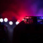 Close-up of police lights with a blurred background