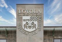 Loyola University Chicago emblem displayed on a building