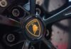 Close-up of a Lamborghini wheel with logo