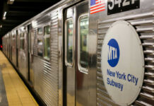New York City subway train at station platform