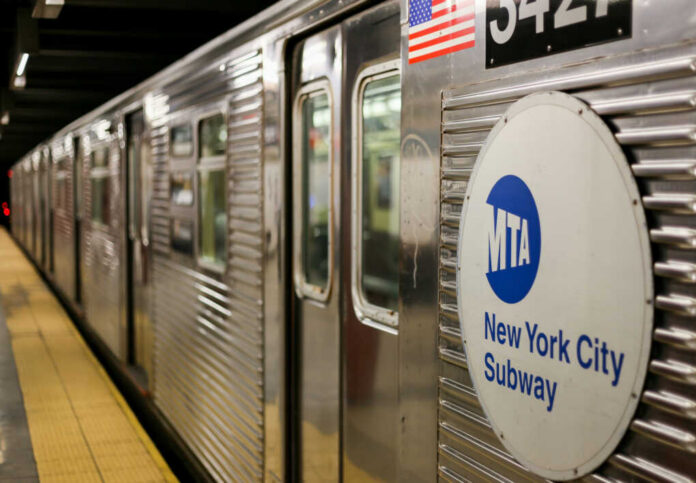 New York City subway train at station platform
