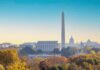 View of the Lincoln Memorial and Washington Monument in Washington D.C. during autumn