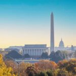 View of the Lincoln Memorial and Washington Monument in Washington D.C. during autumn
