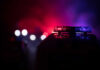 Close-up of police lights with a blurred background