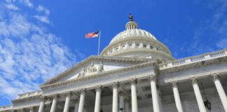 United States Capitol building with American flag flying