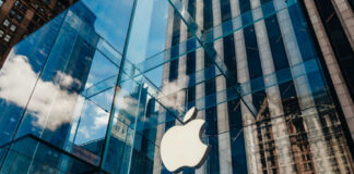 Glass Apple store facade in urban setting
