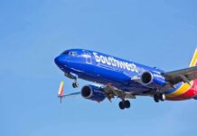 Southwest Airlines jet preparing to land