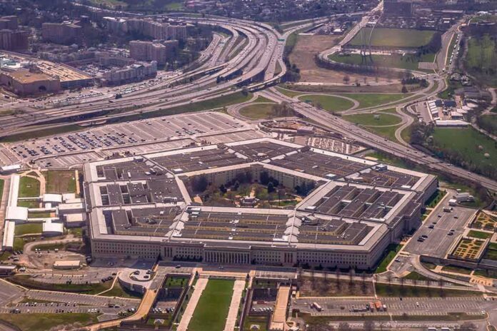 The Pentagon building seen from above with surrounding highways and parking lots