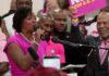 Angie Nixon speaks to supports after winning Democratic primary nomination to Florida US Senate seat
