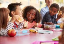 children eating lunch at a table