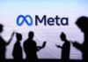 Meta logo with silhouetted people using devices