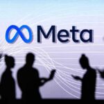Meta logo with silhouetted people using devices