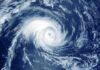 Hurricane swirling over the ocean from above