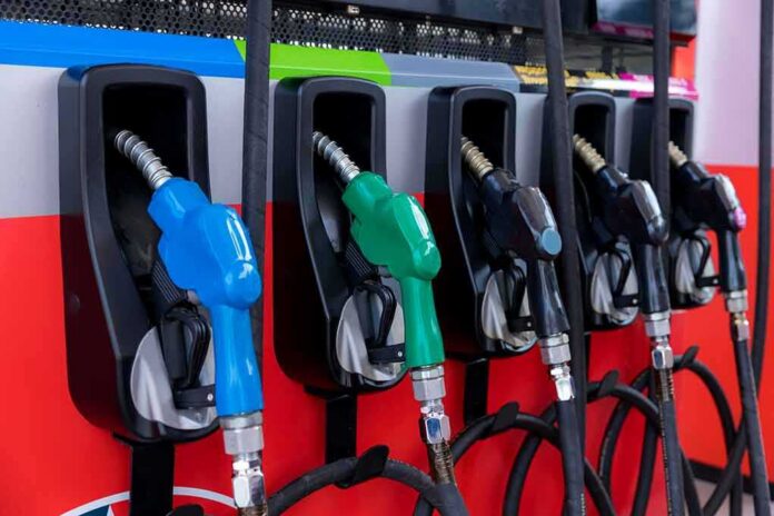 Fuel pump nozzles at a gas station
