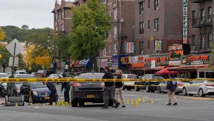 shutterstock_2214792793-2 Police investigate a taped-off urban street crime scene