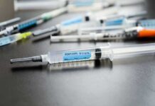 Close-up of fentanyl syringe on a table