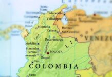Map of Colombia with cities and neighboring countries